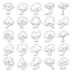 hand drawn vector set of side view tree.