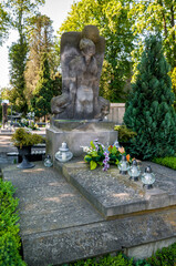 The grave of hairdresser Antoni Cierplikowski at the cemetery, Sieradz, Lodz Voivodeship, Poland