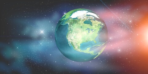 View of the Earth, star and galaxy from space.