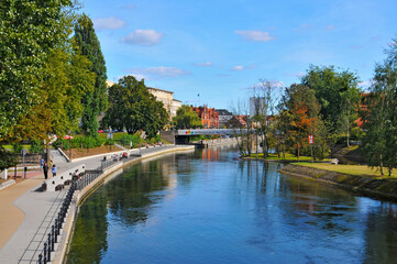 View on Brda river in Bydgoszcz, Kuyavian-Pomeranian Voivodeship, Poland. - obrazy, fototapety, plakaty