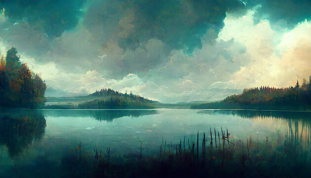 Beautiful lake lyndon calm water mountain cloudy sky