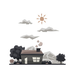Unique and simple building illustration style for apps interface or games, house on the mountain slope