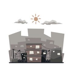 Unique and simple building illustration style for apps interface or games, small settlement apartment in the middle of dense population city