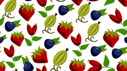 Trendy seamless pattern with berries on black background. Contemporary illustration for banners, posters, wallpaper, and postcards.