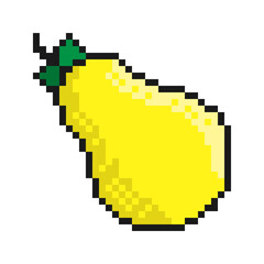 Fototapeta premium Pixel icon, pear fruit. Exotic fruit. Autumn harvest. Simple retro game vector isolated on white background