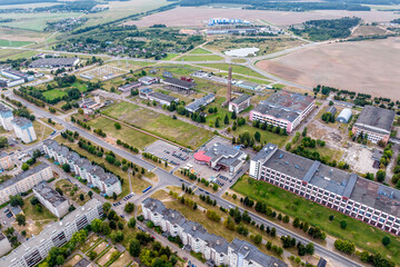 aerial panoramic view from a great height of a small provincial town with a private sector and...