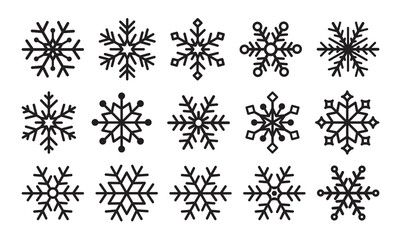 Snowflake icons set. Black snowflake symbols on white background. Snow icon. Vector illustrator