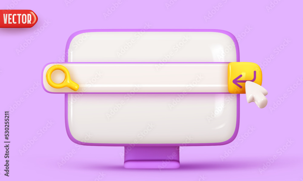 Aufkleber search bar template for website in computer. navigation search for browser. realistic 3d monitor pc.