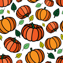 Vector pumpkin vegetable print. Halloween, Thanksgiving seamless pattern.