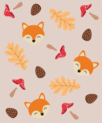 fox, mushroom, leaf, forest cones