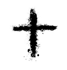 Grunge Religion Cross . Black Paint . Cross black paint strokes. Vector illustration