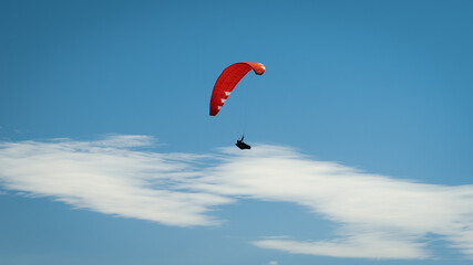 Paraglider flying above the Gold Coast landscape, Queensland, Australia