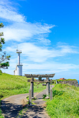 夏の波戸岬　波戸岬灯台と波戸岬神社　佐賀県唐津市　Cape Hato in summer. Saga Prefecture Karatsu city.	