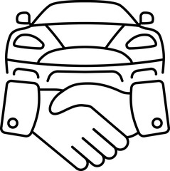 Car Deal with Hand shake sign line icon or logo. Car Dealer Handshake Customer. Car dealer making a deal handshake vector line illustration.