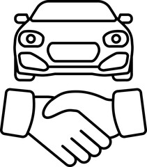 Car Deal with Hand shake sign line icon or logo. Car Dealer Handshake Customer. Car dealer making a deal handshake vector line illustration.