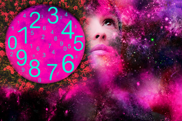 Space woman portrait and numerology