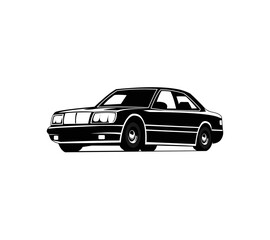 Naklejka premium Retro muscle car vector illustration. Vintage poster of reto car. Old mobile isolated on white.