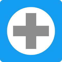 Warning about the doctor. Blue square with a cross.