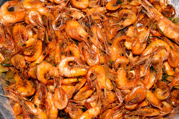 Testy river shrimps on white dish