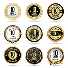 Collection of golden anniversary badge and labels vector illustration 
