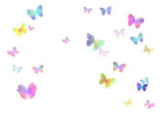 Fototapeta na wymiar Viele bunte Schmetterlinge, fliegend und in Bewegung, leicht transparent, ohne Hintergrund