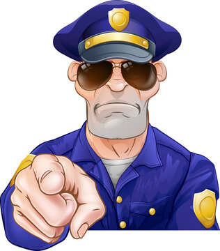 Cartoon Police Man Pointing