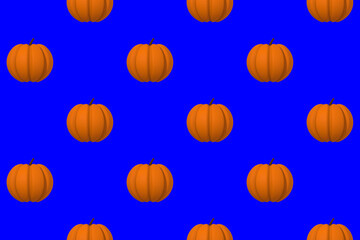 seamless drawing of pumpkin images on a blue background. template for overlaying on the surface. Hellowing symbol. 3d rendering. 3d imag