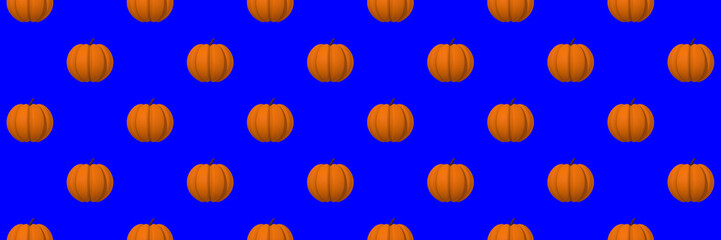 seamless drawing of pumpkin images on a blue background. template for overlaying on the surface. Hellowing symbol. Banner for insertion into site. 3d rendering. 3d imag