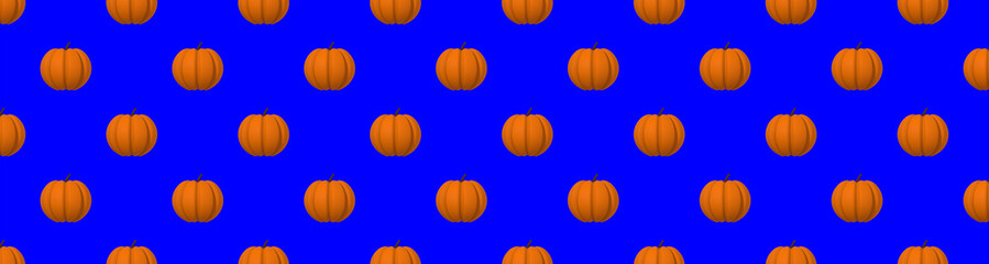 seamless drawing of pumpkin images on a blue background. template for overlaying on the surface. Hellowing symbol. Banner for insertion into site. 3d rendering. 3d imag