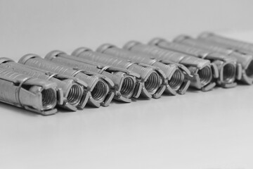 silver metal collets 10mm side view in a row - obrazy, fototapety, plakaty