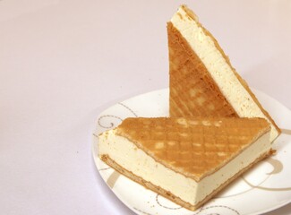 Waffles with cream souffle. Delicious and healthy dessert