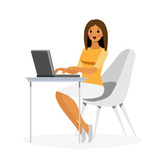 Fototapeta na wymiar happy woman working on laptop on the white background