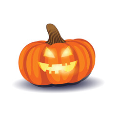 Glowing Halloween Pumpkin isolated on white background. Vector illustration.