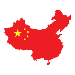 Naklejka premium Map of China in red with yellow stars | Territorial border | China | Maps of Asia