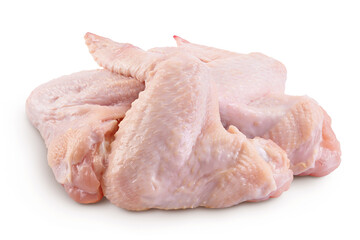 Raw chicken wings isolated on white background with full depth of field