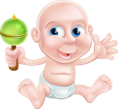 Happy cartoon rattle baby