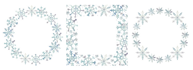 Pretty winter frames with snowflakes. Christmas wreaths for holiday creations