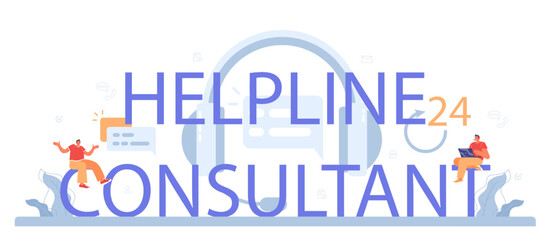 Helpline consultant typographic header. Support operator wearing