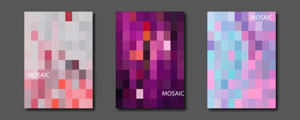 Mosaic pattern backgrounds template set. . Smooth templates collection for brochures, posters, banners, flyers and cards. Vector illustration