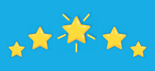 3D stars set. Feedback, rating and ranking. Quality mark and high rating. Opinion of customers on Internet about product or service. Poster or banner for website. Realistic vector illustration