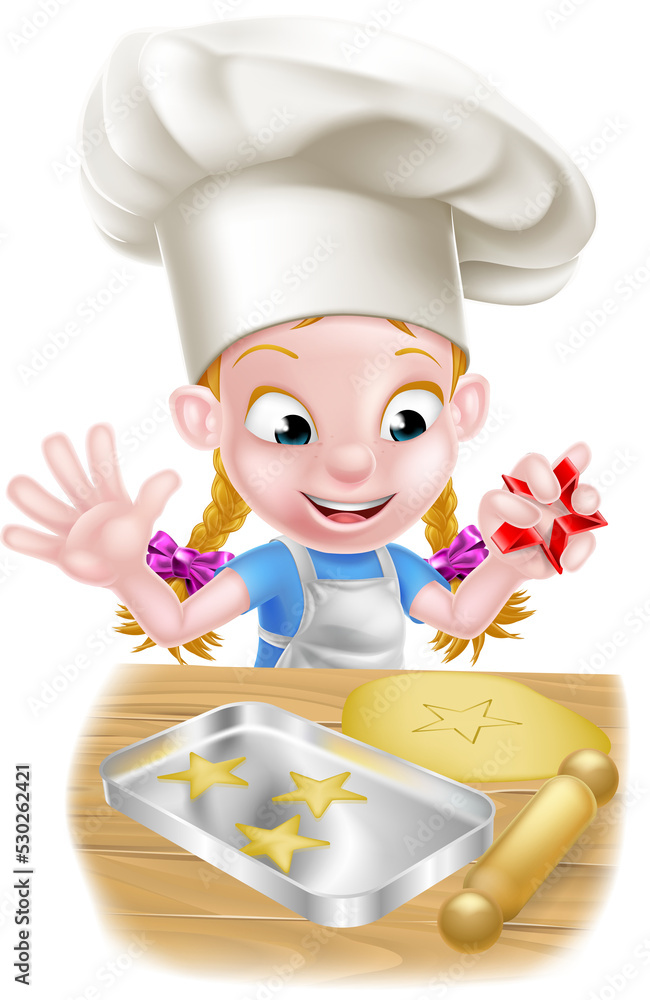 Sticker cartoon chef girl baking