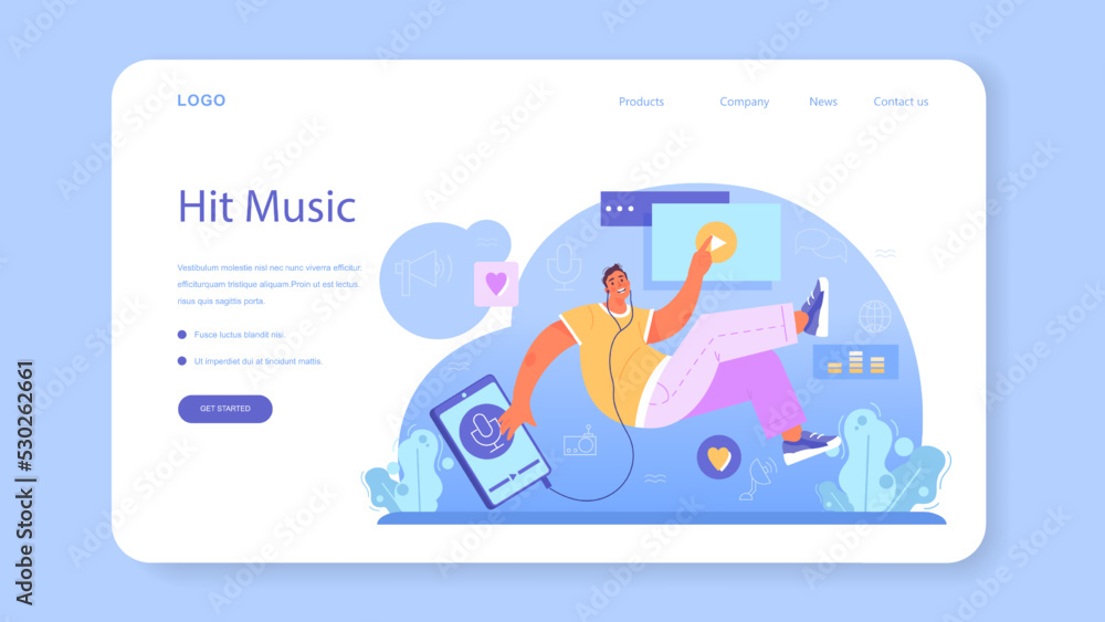 Poster radio host web banner or landing page. idea of music broadcasting