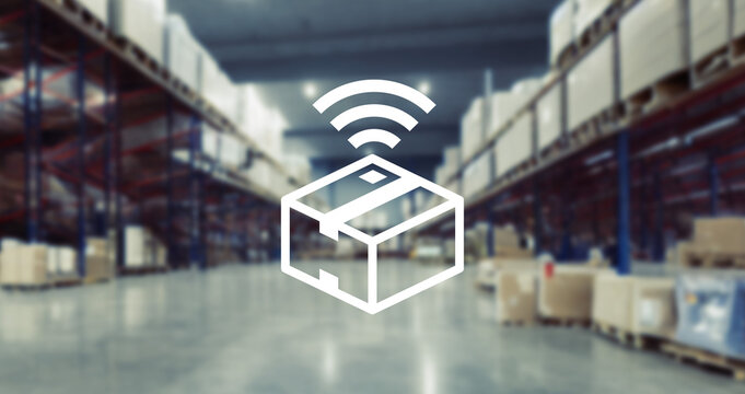物流倉庫と電子タグイメージ　RFID