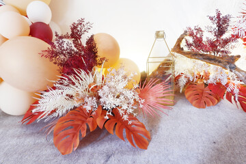red brown flower decoration with autumn theme for photoshoot purposes