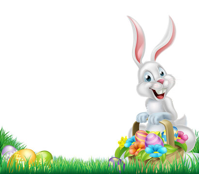 Cartoon White Easter Bunny Egg Basket