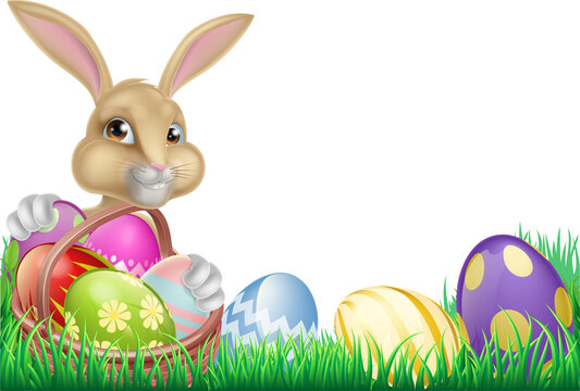 Cartoon Easter Bunny and Eggs
