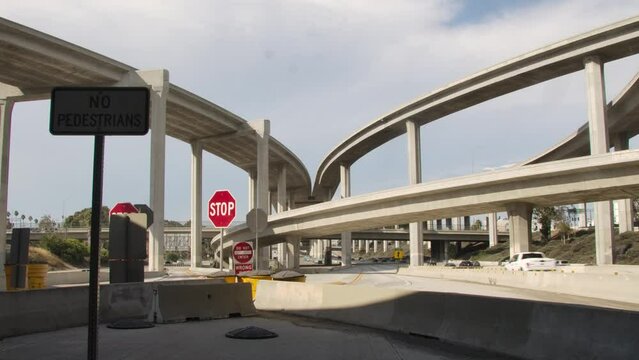 Judge Harry Pregerson interchange in Los Angeles, huge towering freeway interchange view from below.