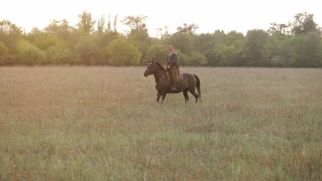Cossack on a horse. Zaporizhian Cossack with on horseback. Ukrainian ancient warrior. Rider on a war horse. Strong people.