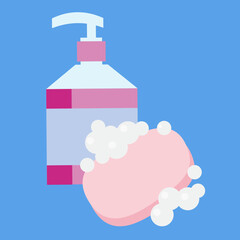 Bottle with liquid soap and solid soap