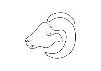 One continuous single line hand drawn of goat sheep head isolated on white background.